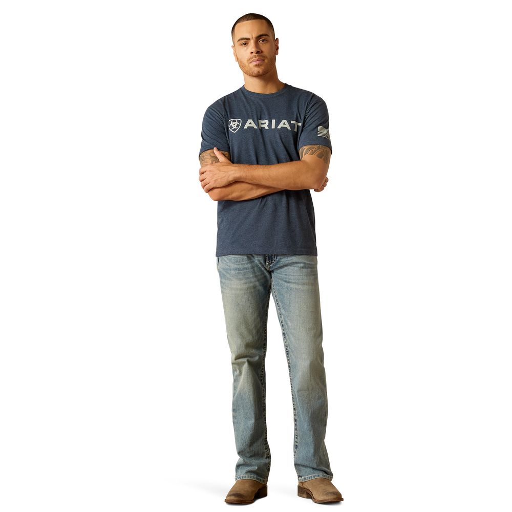 Ariat, Men's Navy Heather Shield Flag T-Shirt