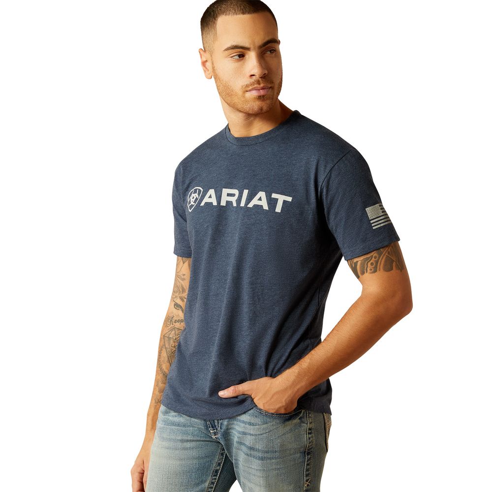 Ariat, Men's Navy Heather Shield Flag T-Shirt