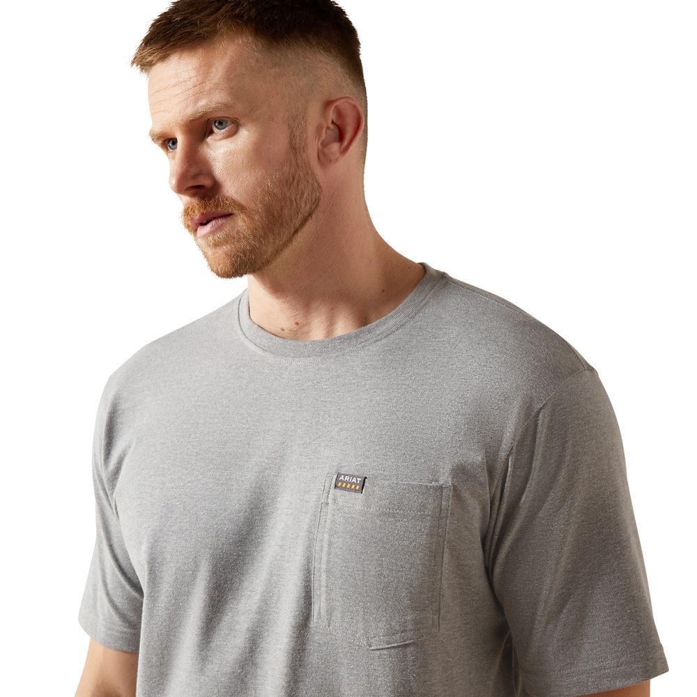 Ariat, Men's Gray Heather Rebar Cotton Strong Standard Pocket T-Shirt