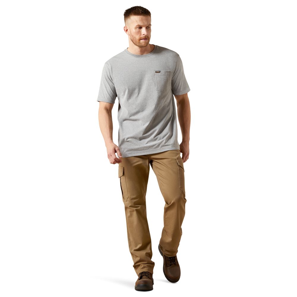 Ariat, Men's Gray Heather Rebar Cotton Strong Standard Pocket T-Shirt