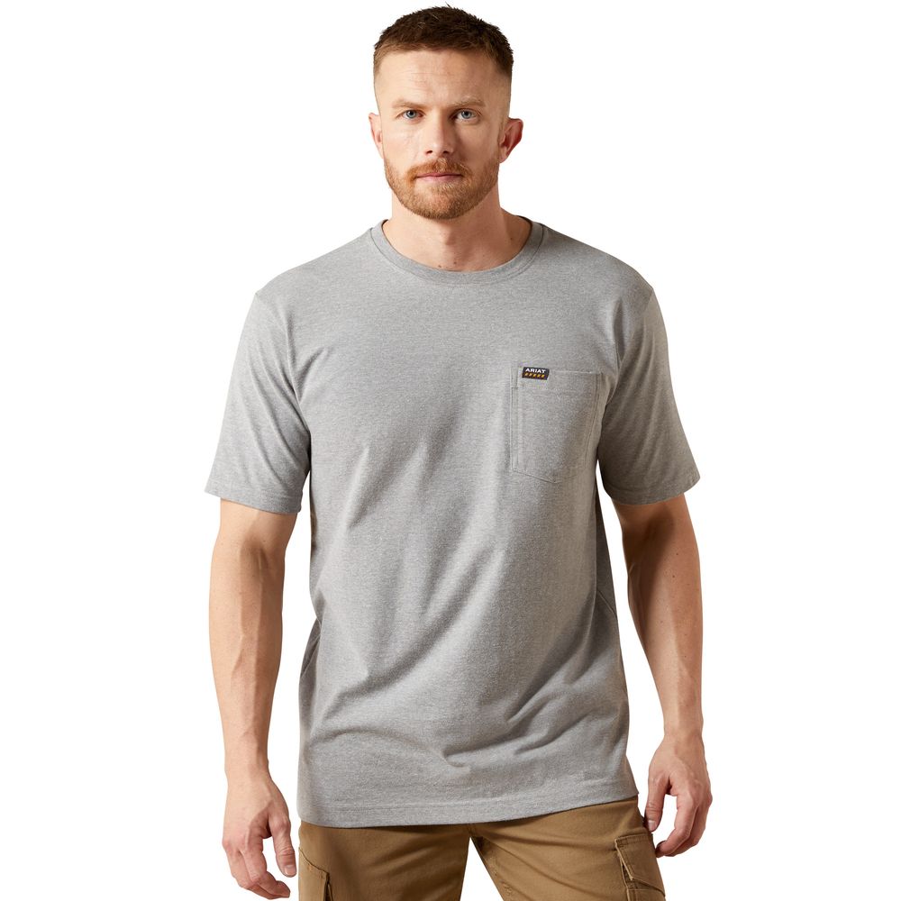 Ariat, Men's Gray Heather Rebar Cotton Strong Standard Pocket T-Shirt