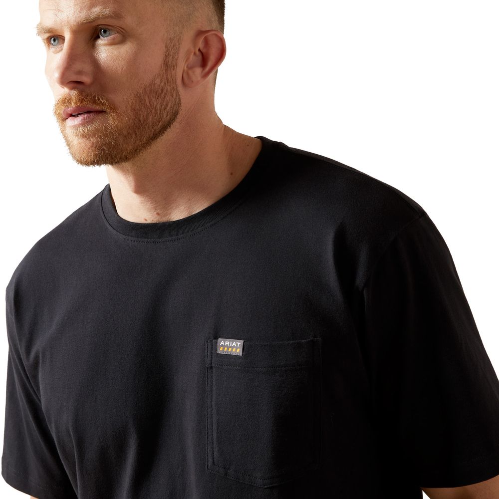 Ariat, Men's Black Rebar Cotton Strong Standard Pocket T-Shirt
