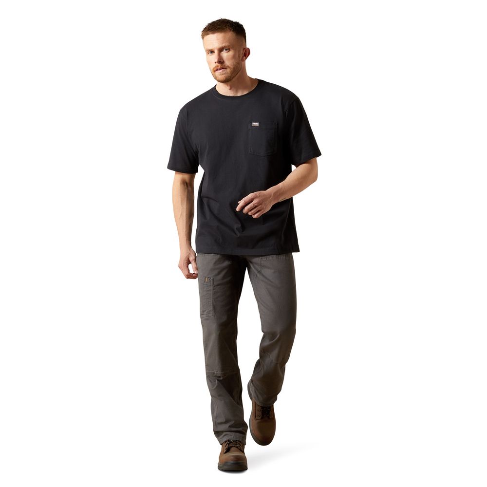 Ariat, Men's Black Rebar Cotton Strong Standard Pocket T-Shirt