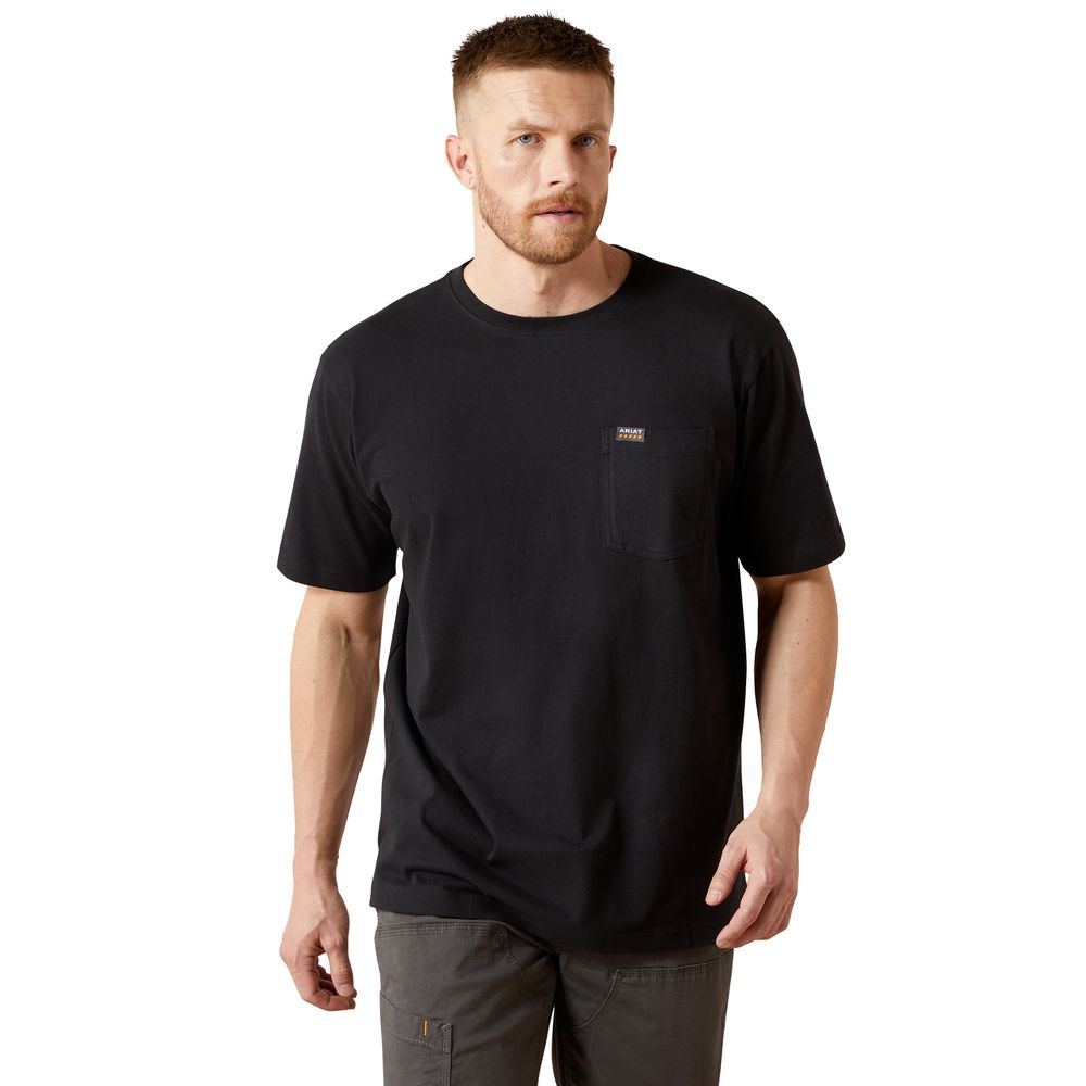 Ariat, Men's Black Rebar Cotton Strong Standard Pocket T-Shirt