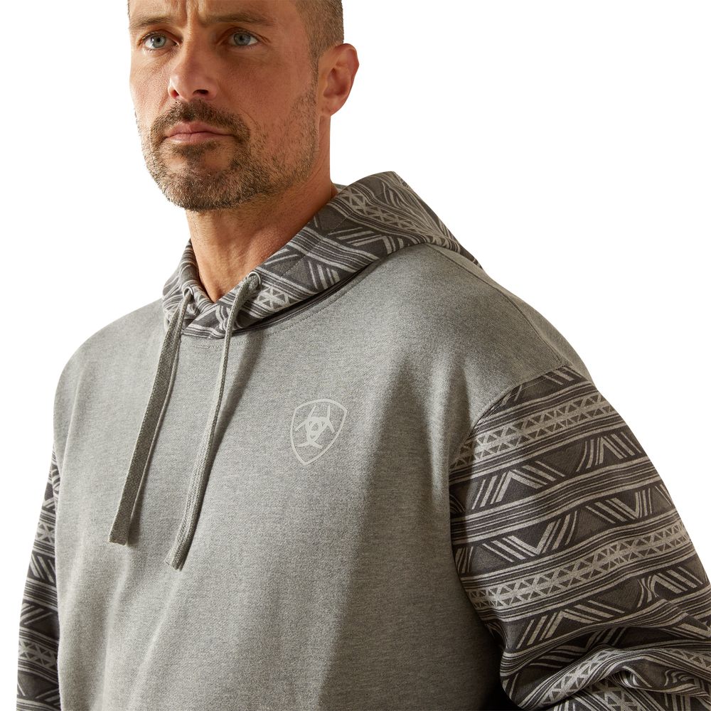 Ariat, Men's Grey Geo Serape Southwestern Color Block Hoodie