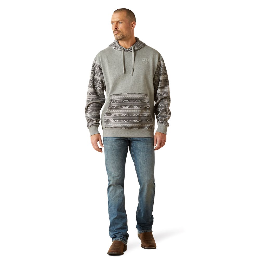 Ariat, Men's Grey Geo Serape Southwestern Color Block Hoodie