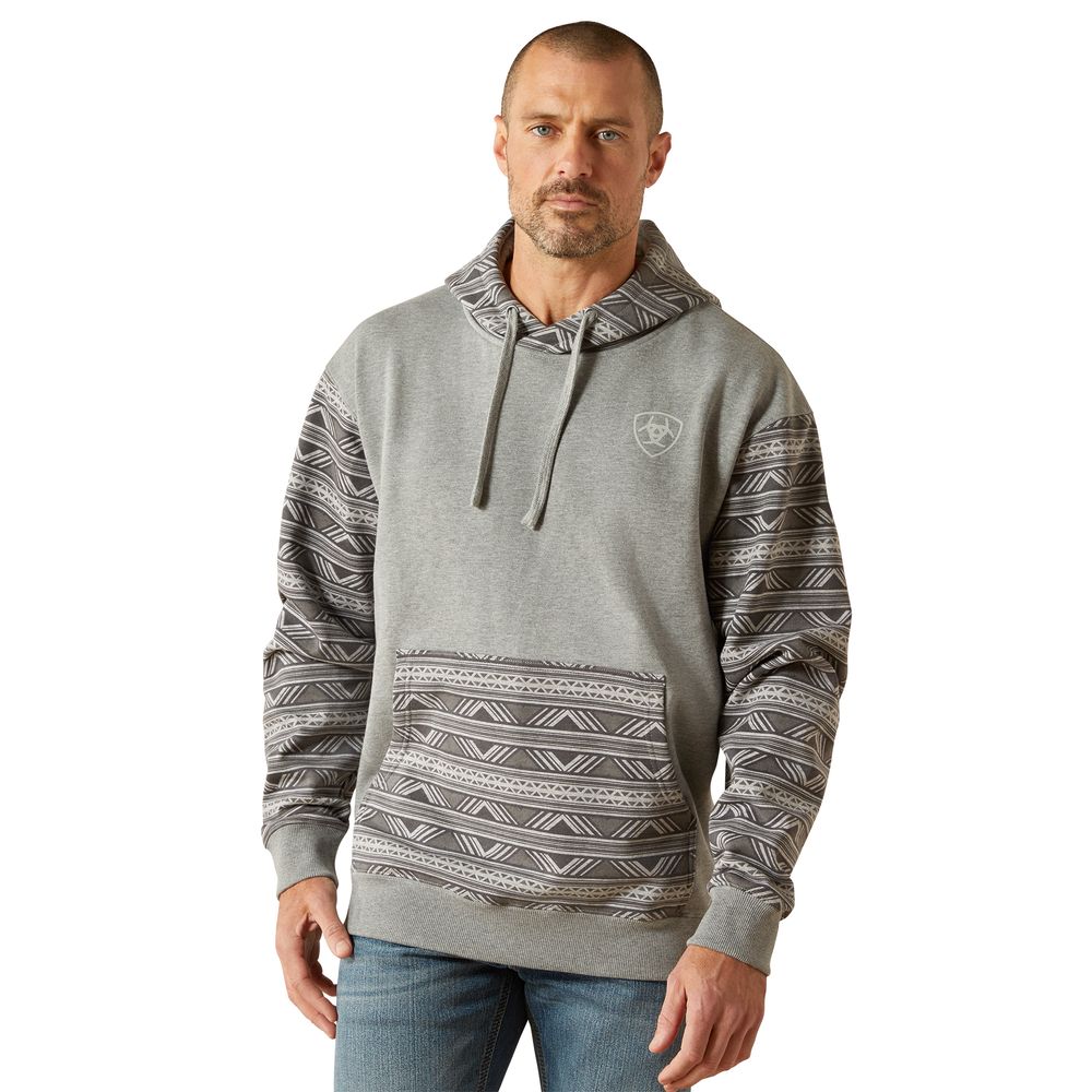 Ariat, Men's Grey Geo Serape Southwestern Color Block Hoodie