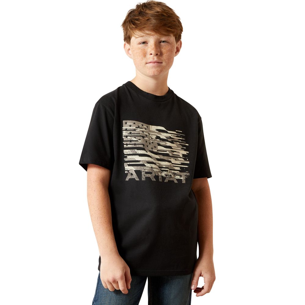 Ariat, Boy's Black Freedom Flag T-Shirt