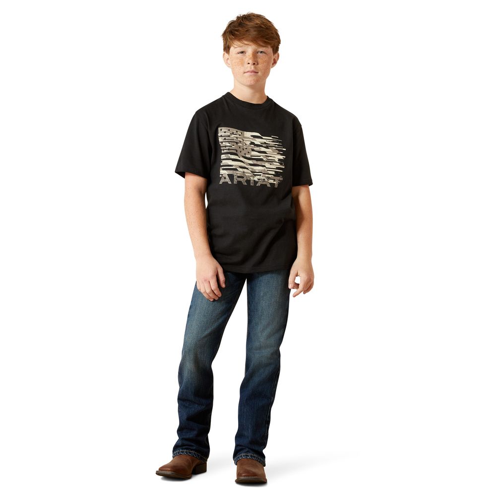 Ariat, Boy's Black Freedom Flag T-Shirt