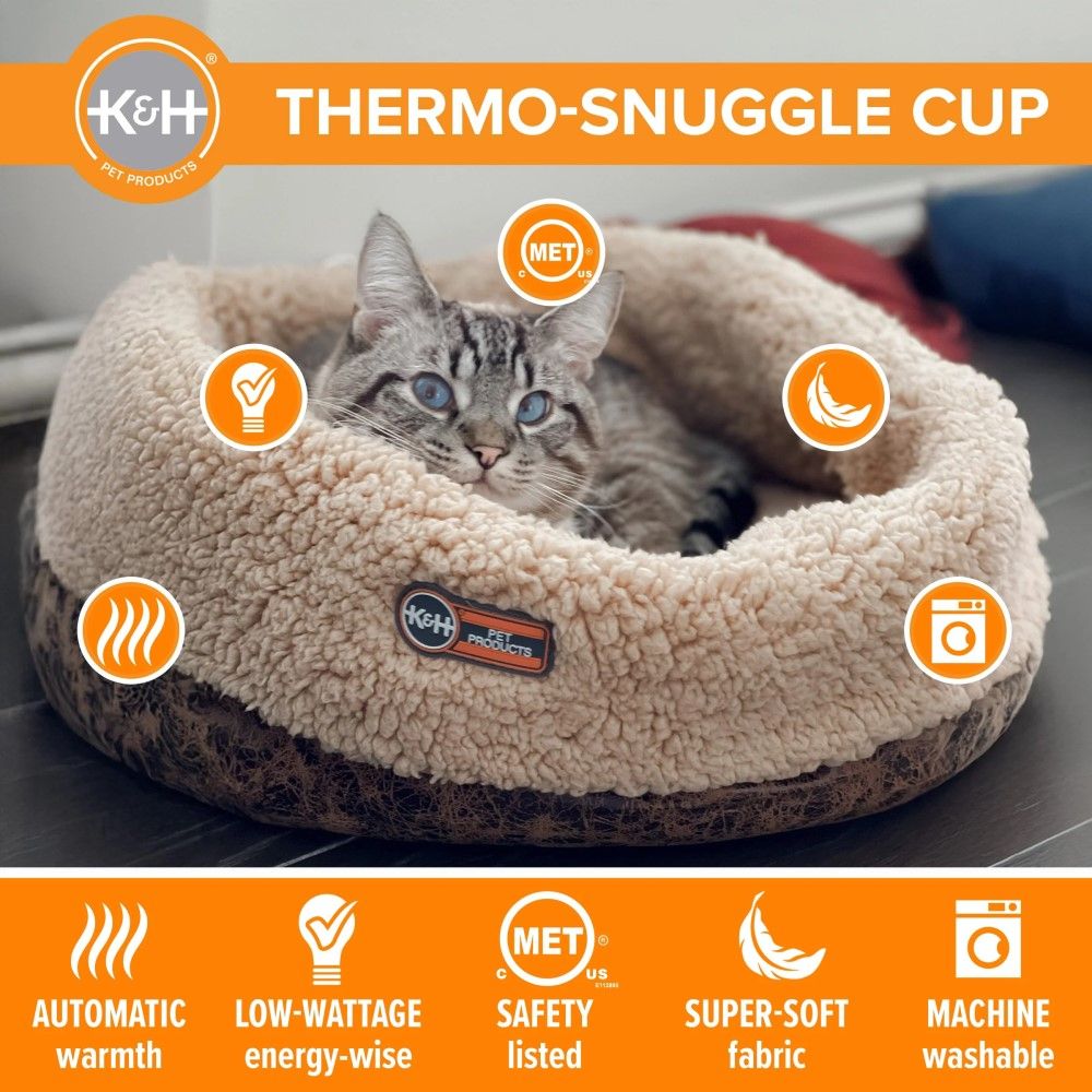 K & H Pet Products, Gray Thermo-Snuggle Cup Heated Cat Bed