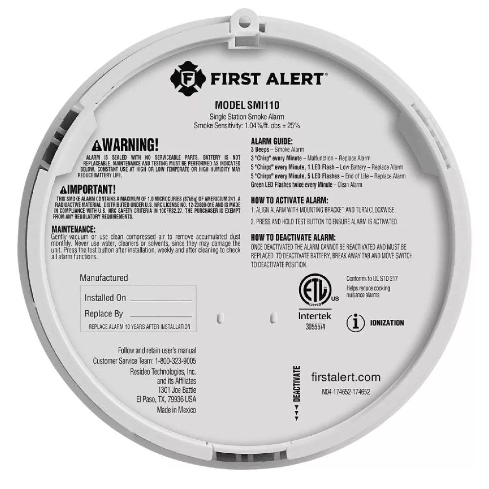 BRK, 10-Year Battery Ionization Smoke Alarm