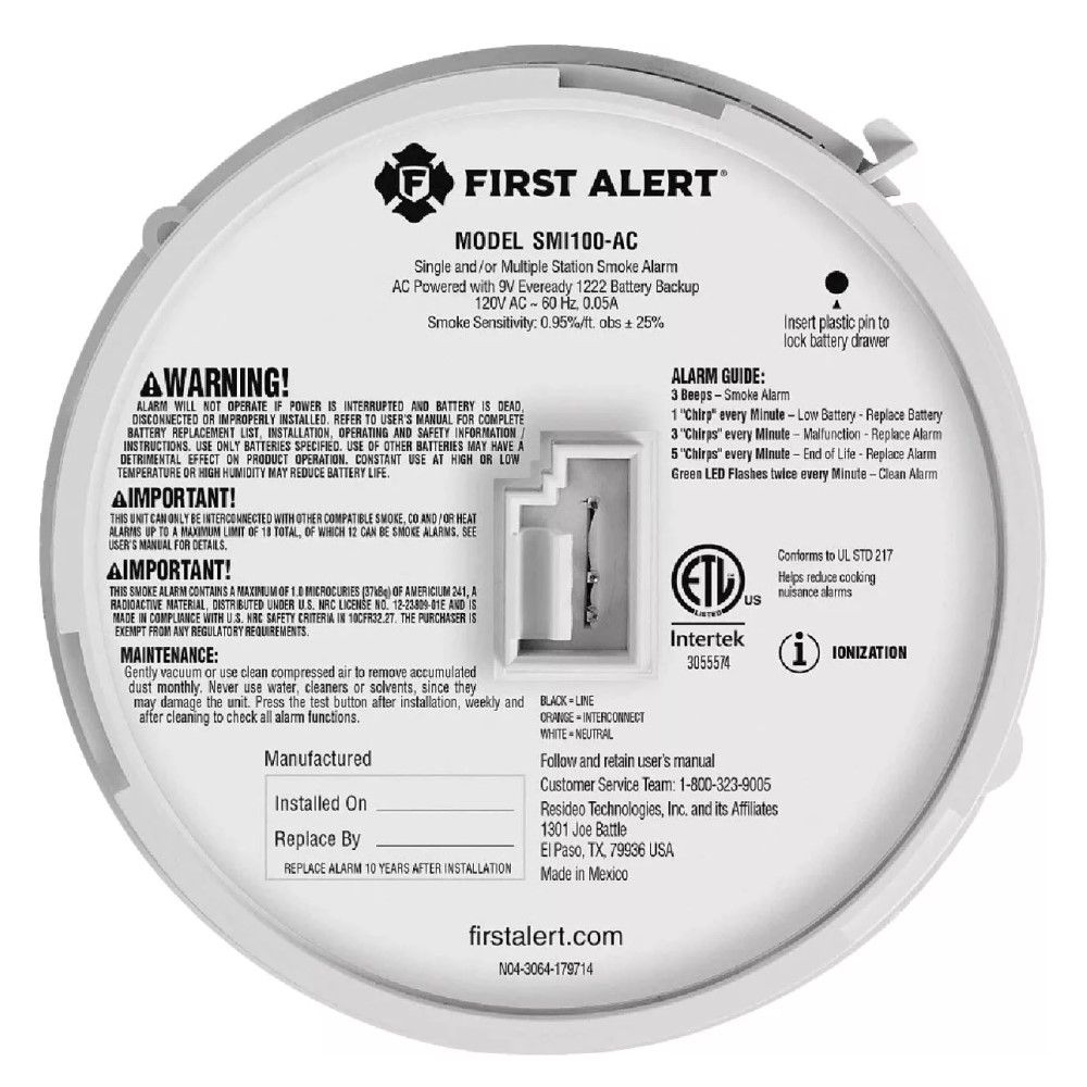 BRK, Interconnect Hardwire Ionization Smoke Alarm with Battery Backup
