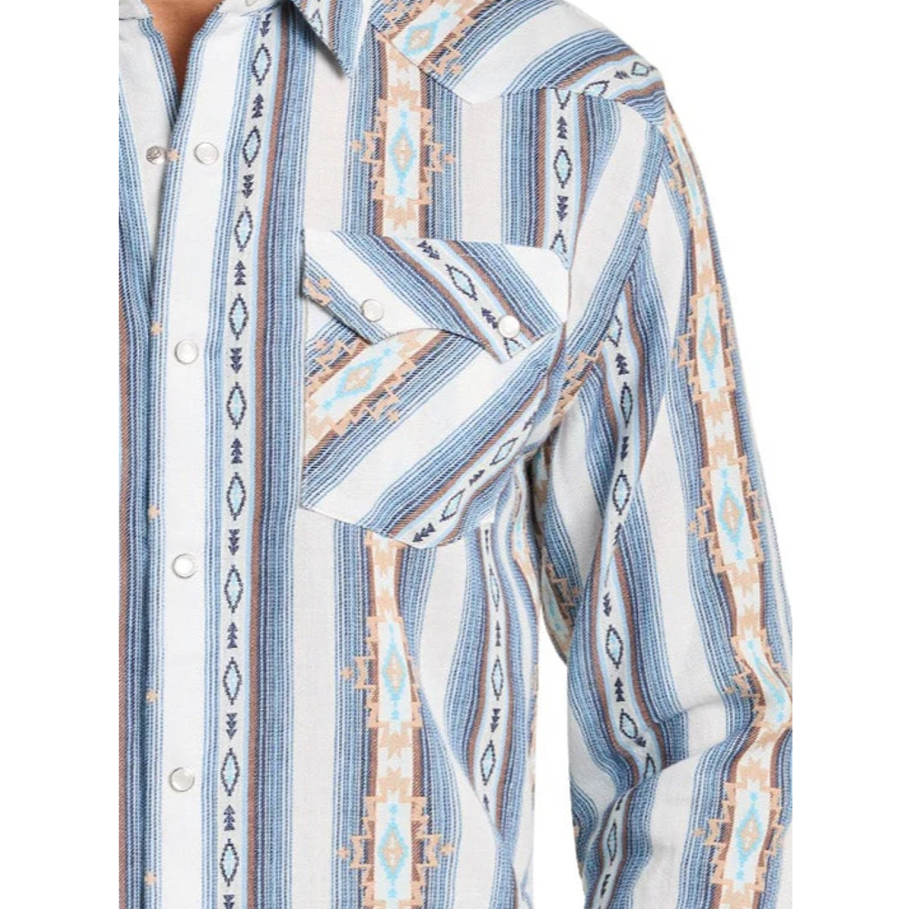 Panhandle, Men's Blue Modern Vintage Aztec Long-Sleeve Snap Shirt