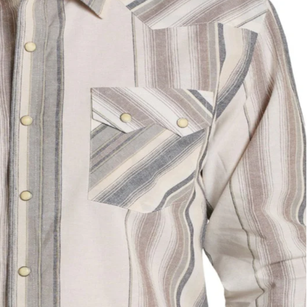 Panhandle, Men's Tan Modern Vintage Natural Stripe Long-Sleeve Snap Shirt