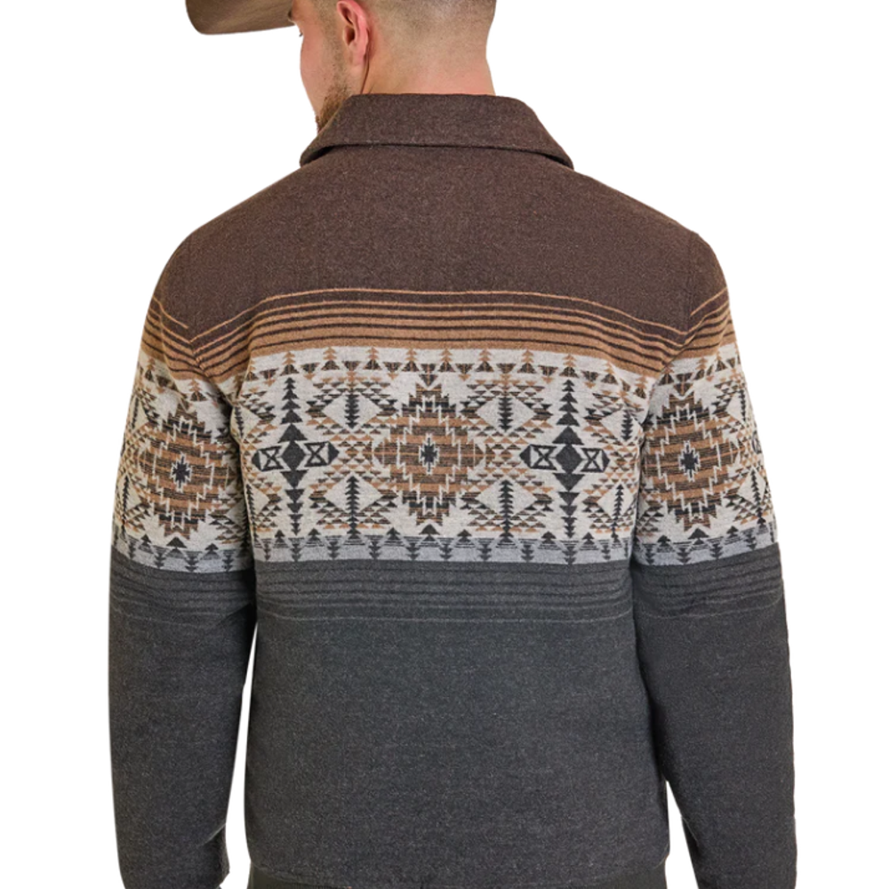 Panhandle, Men's Black Pueblo Aztec Border Jacquard Bomber Jacket