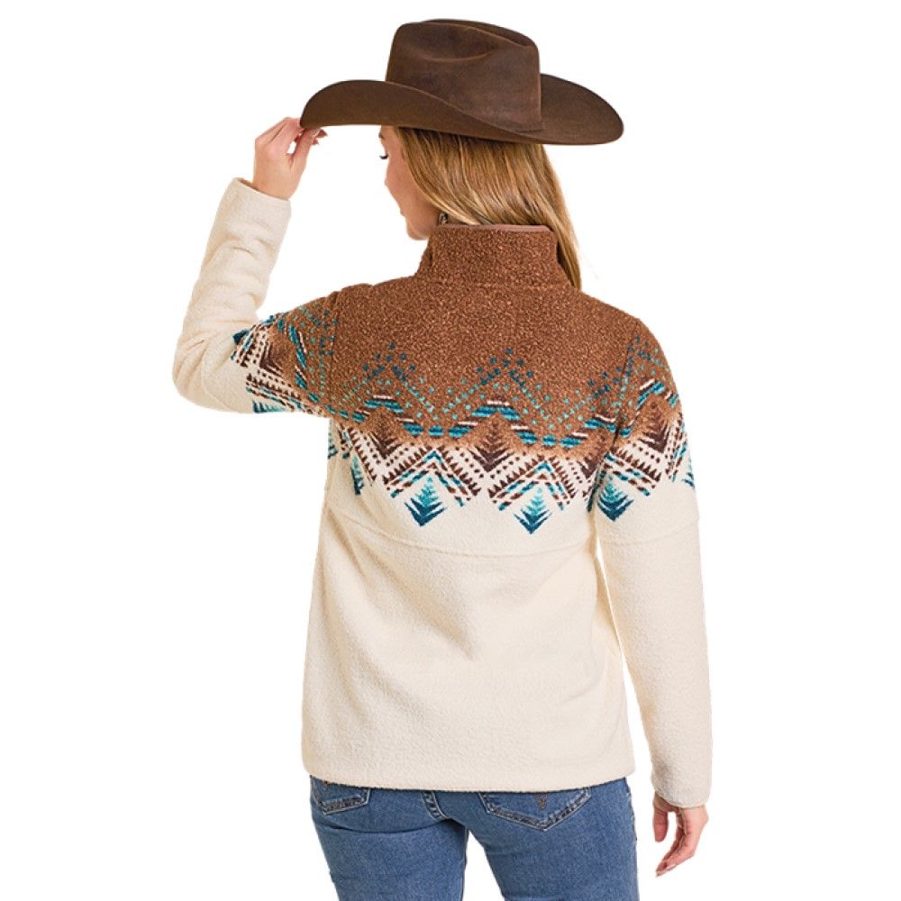 Panhandle, Ladies Cream Aztec Boarder Berber Pullover