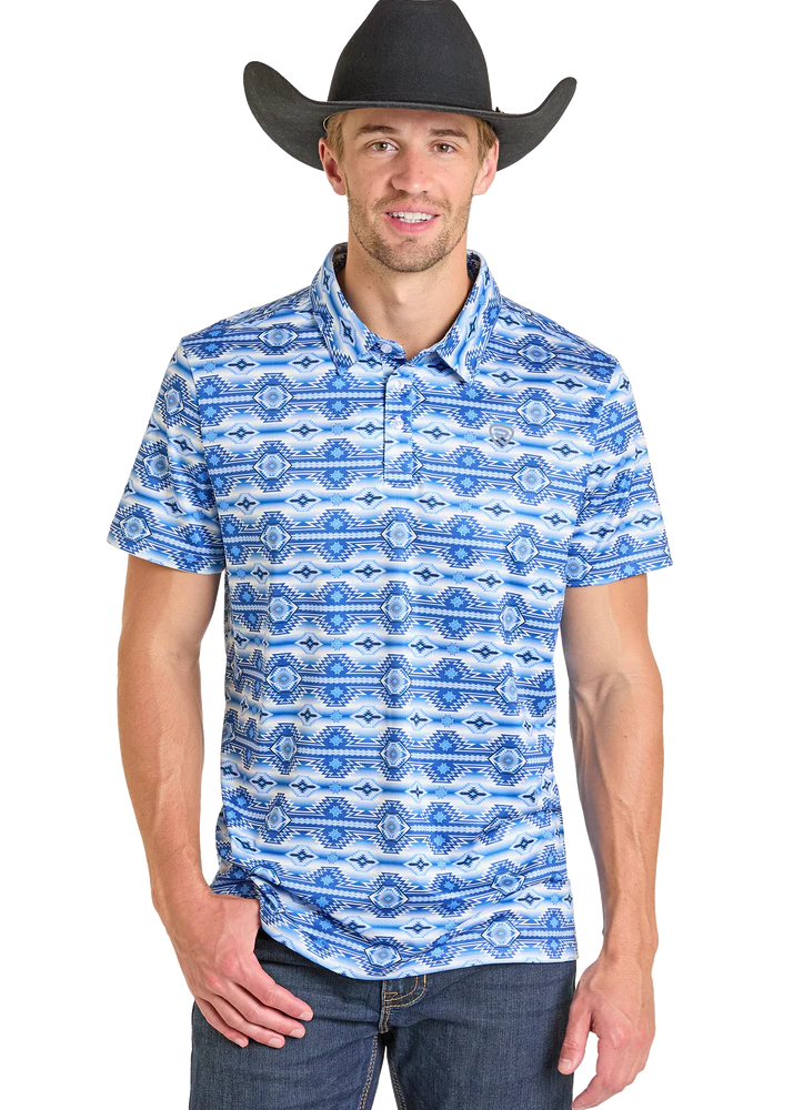 Rock & Roll, Men's Blue Aztec Polo