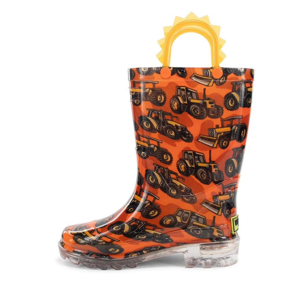 Western Chief, Kids Orange Tractors Lighted Rain Boot