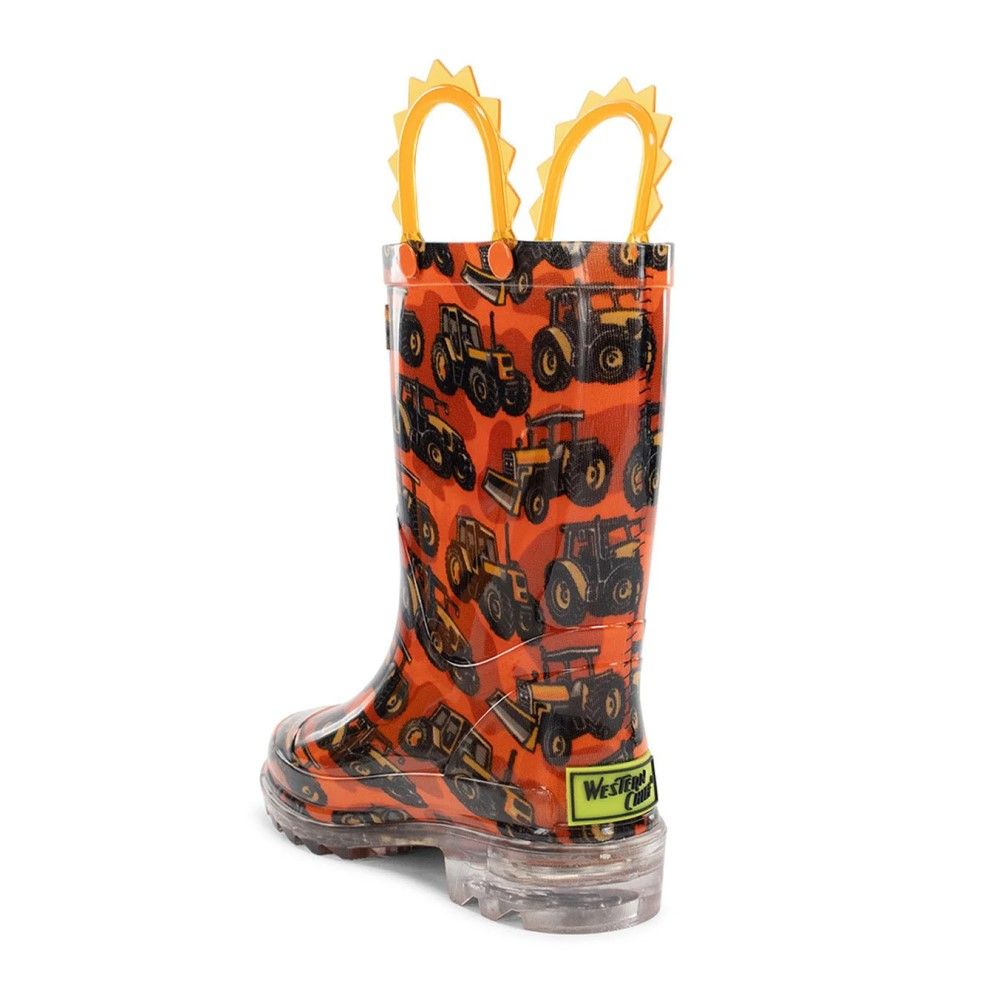 Western Chief, Kids Orange Tractors Lighted Rain Boot