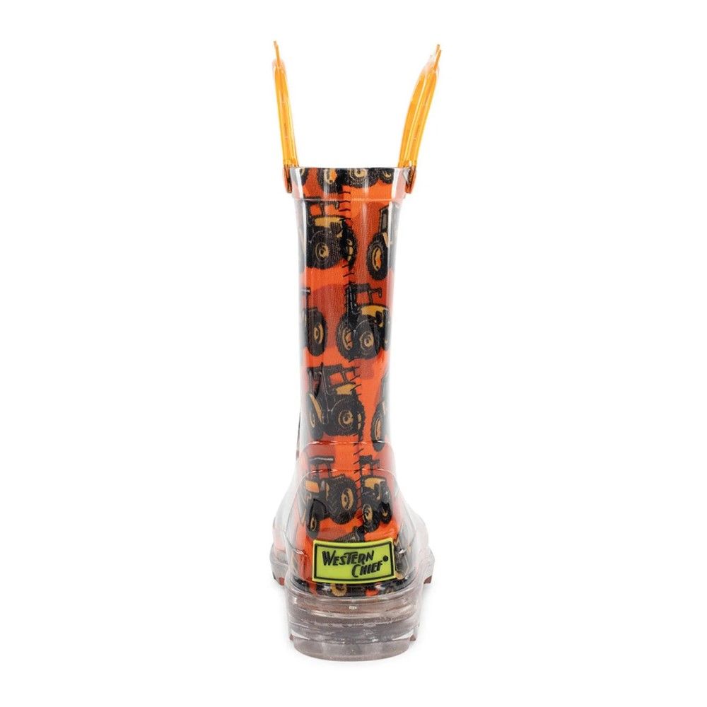 Western Chief, Kids Orange Tractors Lighted Rain Boot