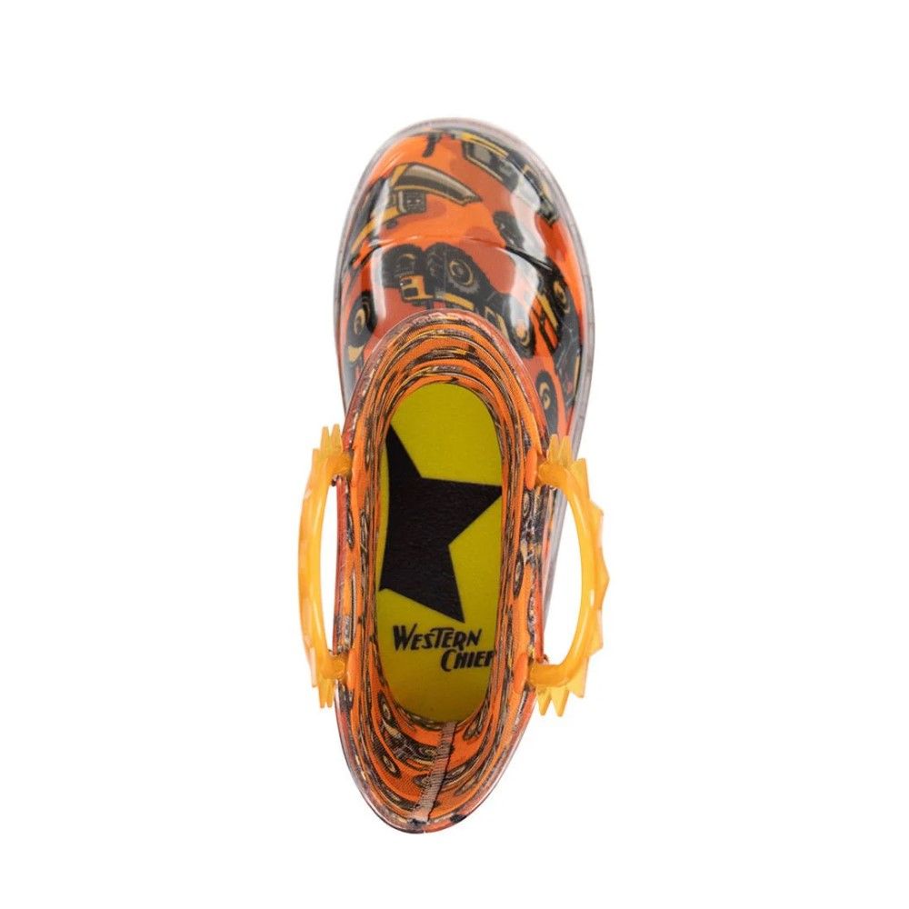Western Chief, Kids Orange Tractors Lighted Rain Boot