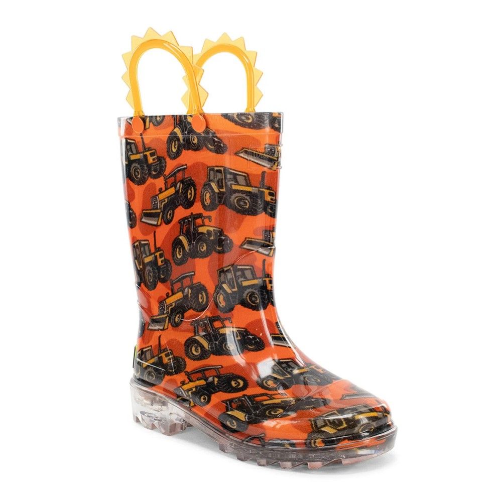 Western Chief, Kids Orange Tractors Lighted Rain Boot
