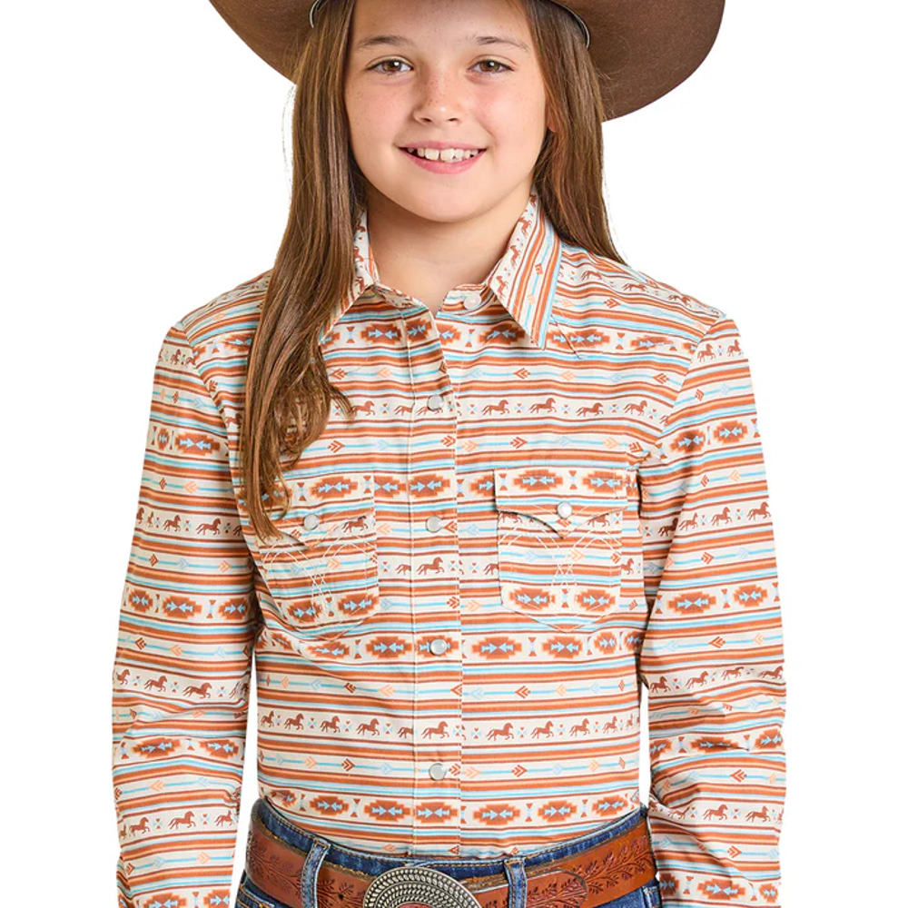 Panhandle, Girl's Southwestern Long-Sleeve Snap Shirt