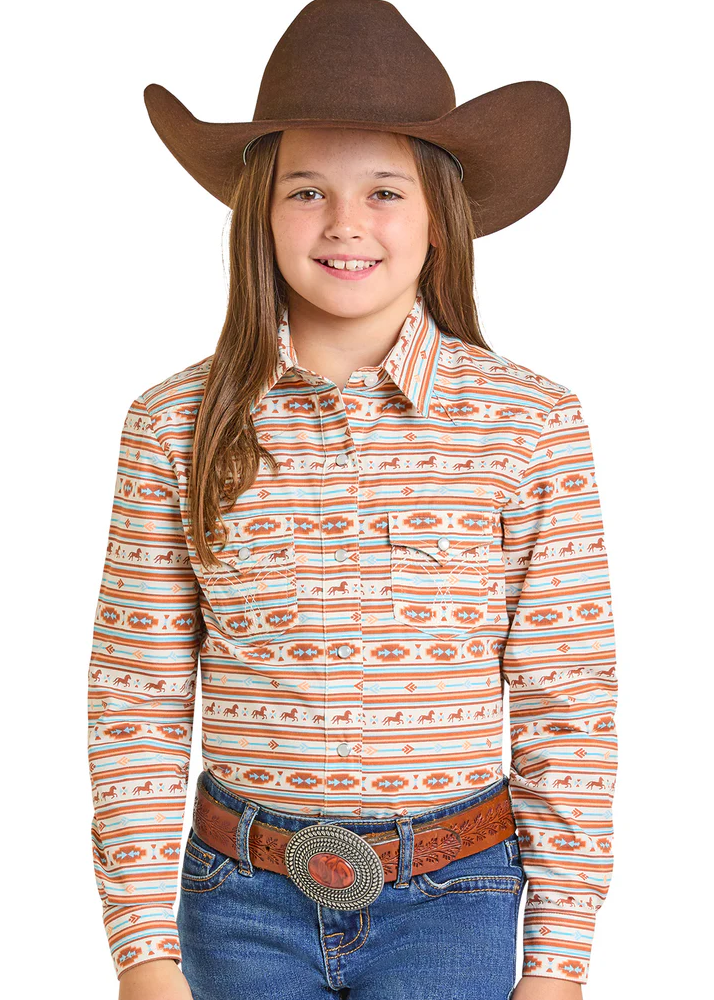 Panhandle, Girl's Southwestern Long-Sleeve Snap Shirt
