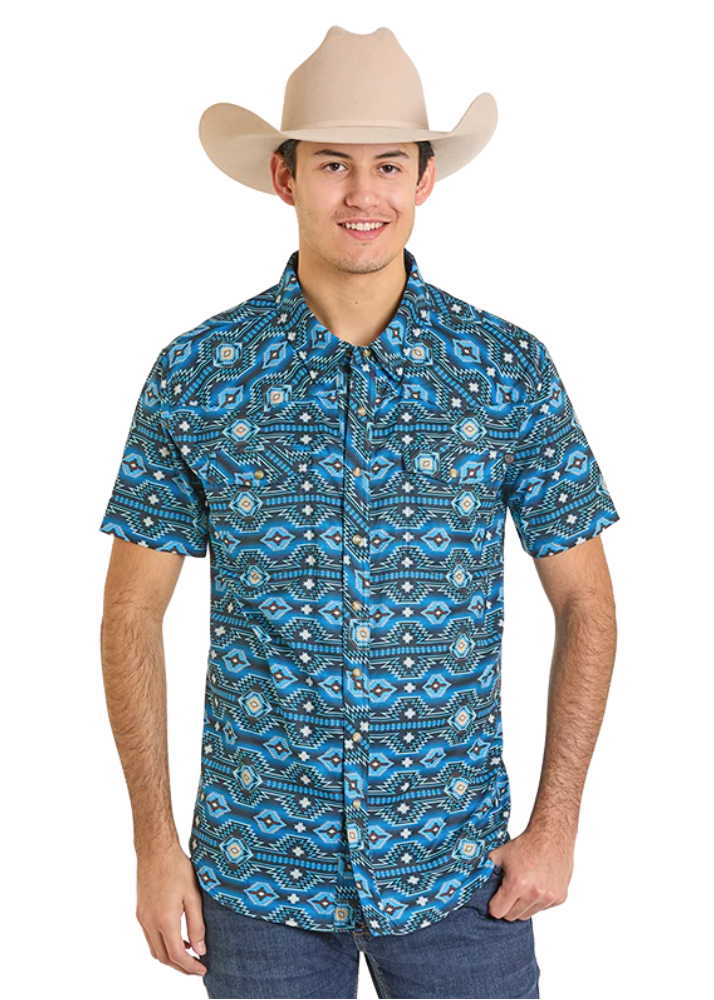 Rock & Roll Denim Men's TEK Southwestern Print Short Sleeve Snap Weste Rock & Roll Denim Men's TEK Southwestern Print Short Sleeve Snap Weste
