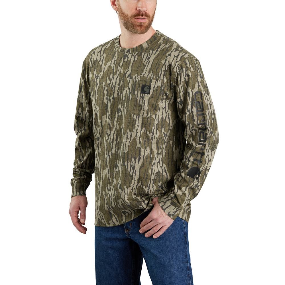 Carhartt, Men's Mossy Oak Bottomland Camo Loose Fit Heavyweight Long-Sleeve Pocket Camo Logo Graphic T-Shirt