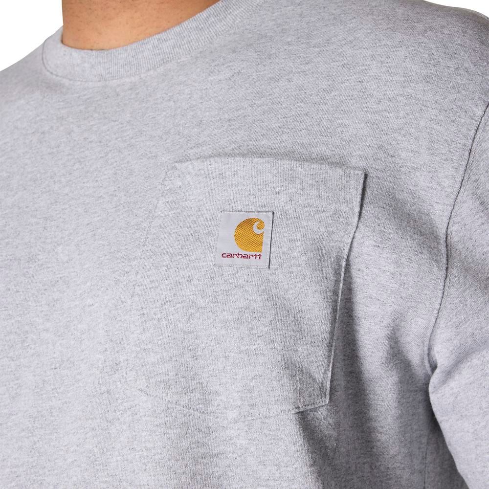 Carhartt, Men's Heather Gray Loose Fit Heavyweight Long-Sleeve Pocket Dog Graphic T-Shirt
