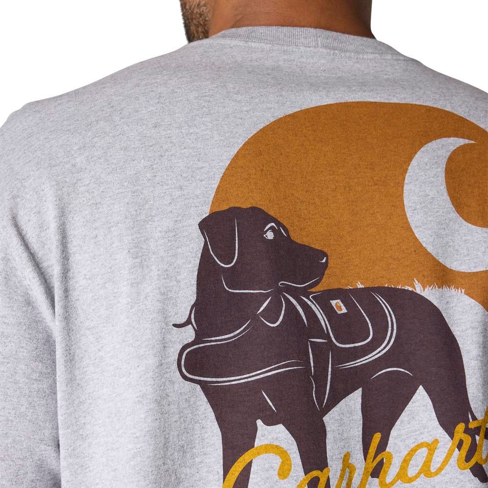 Carhartt, Men's Heather Gray Loose Fit Heavyweight Long-Sleeve Pocket Dog Graphic T-Shirt