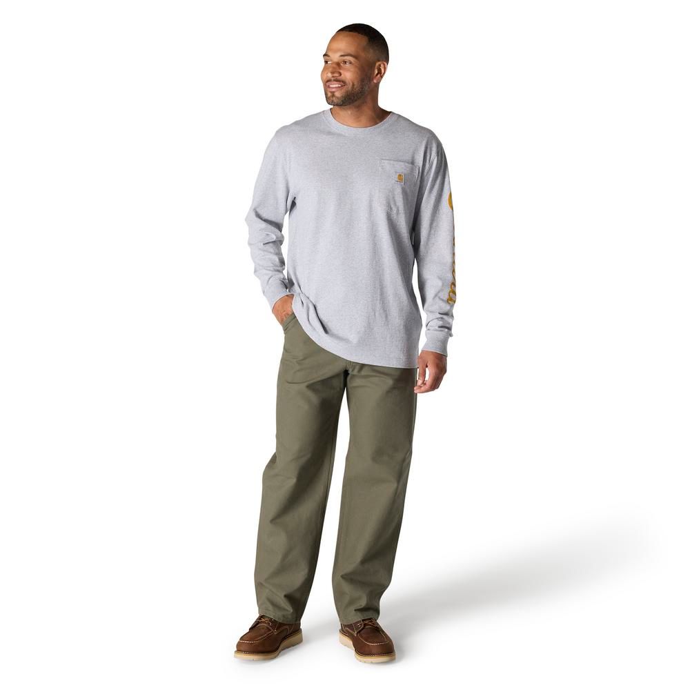 Carhartt, Men's Heather Gray Loose Fit Heavyweight Long-Sleeve Pocket Dog Graphic T-Shirt
