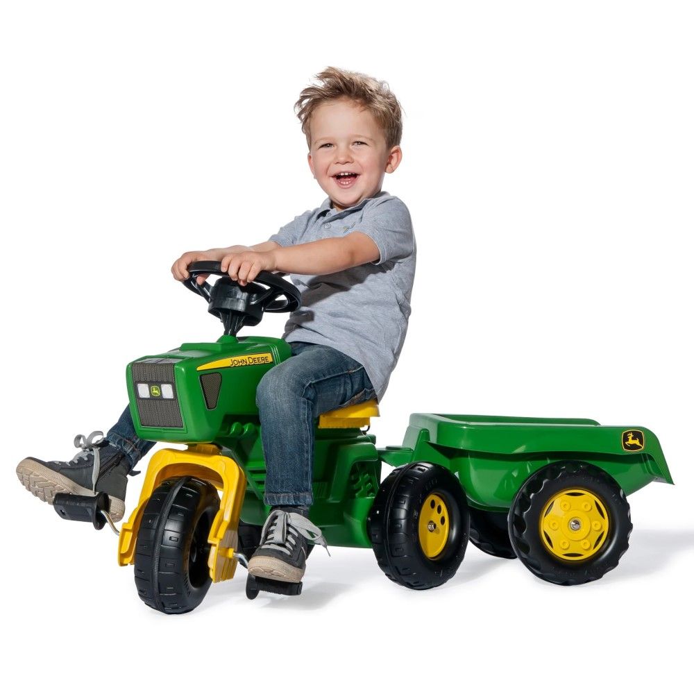 John Deere, 3-Wheeled Pedal Tractor with Trailer 