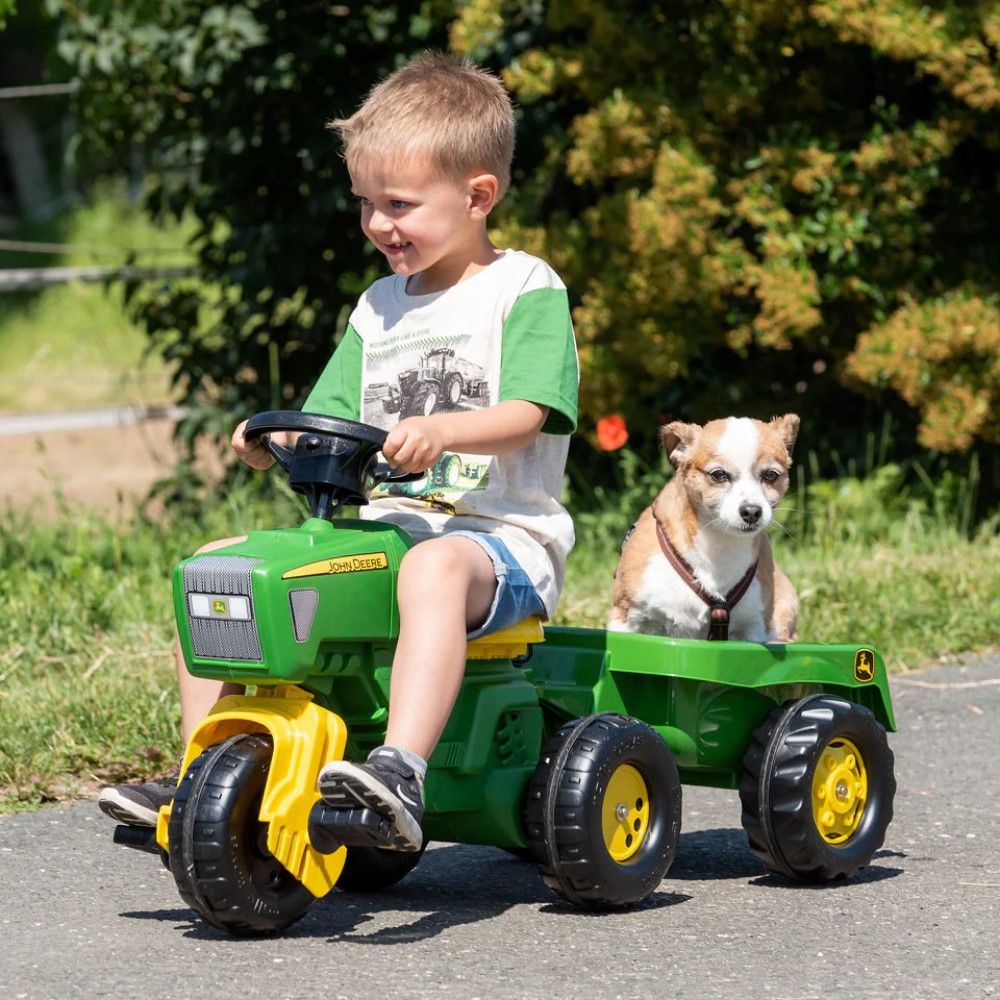 John Deere, 3-Wheeled Pedal Tractor with Trailer 