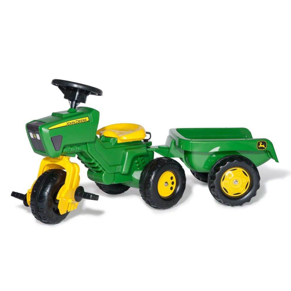 John Deere, 3-Wheeled Pedal Tractor with Trailer 
