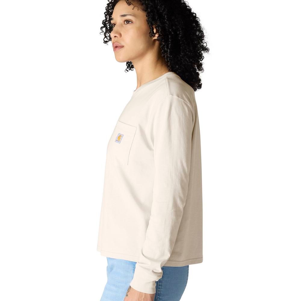 Carhartt, Ladies Oat Milk Tencel™ Fiber Series Loose Fit Long-Sleeve Crewneck Pocket T-Shirt