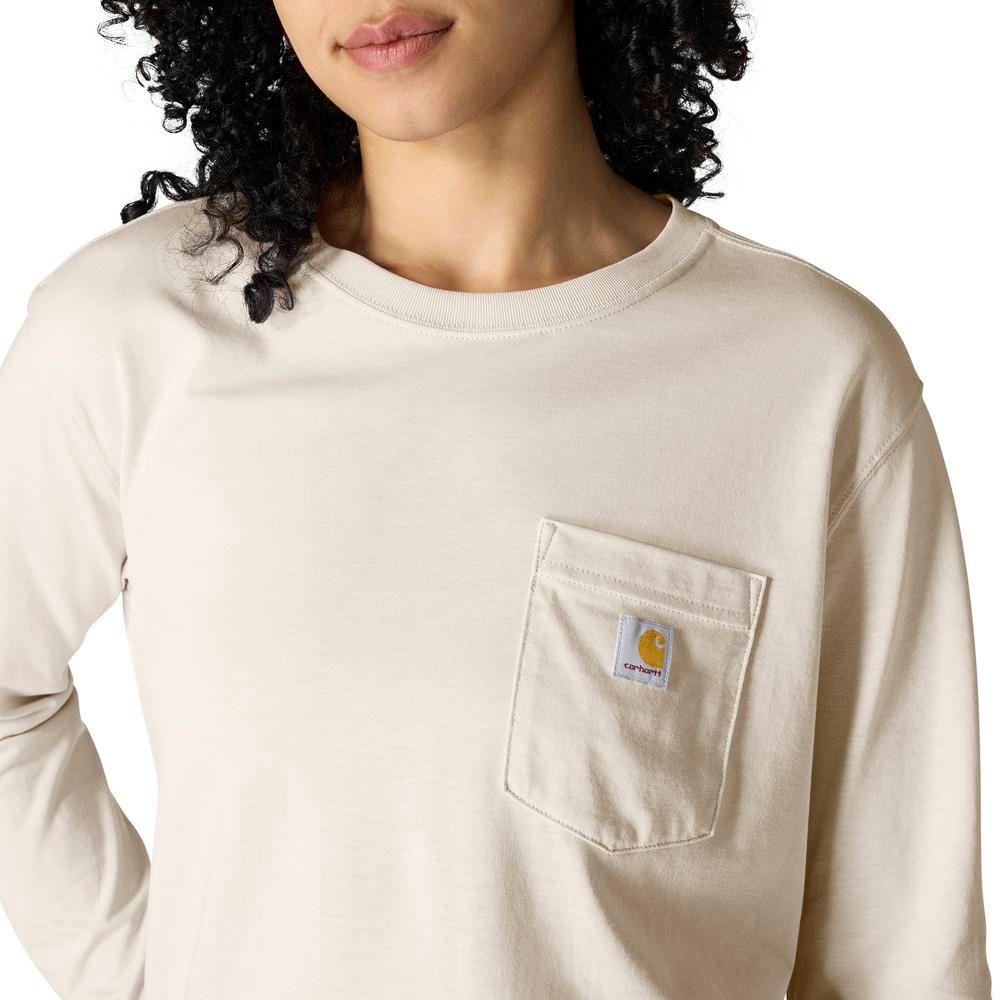 Carhartt, Ladies Oat Milk Tencel™ Fiber Series Loose Fit Long-Sleeve Crewneck Pocket T-Shirt