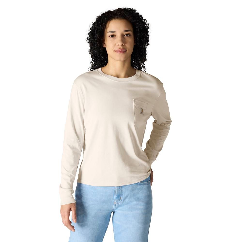 Carhartt, Ladies Oat Milk Tencel™ Fiber Series Loose Fit Long-Sleeve Crewneck Pocket T-Shirt
