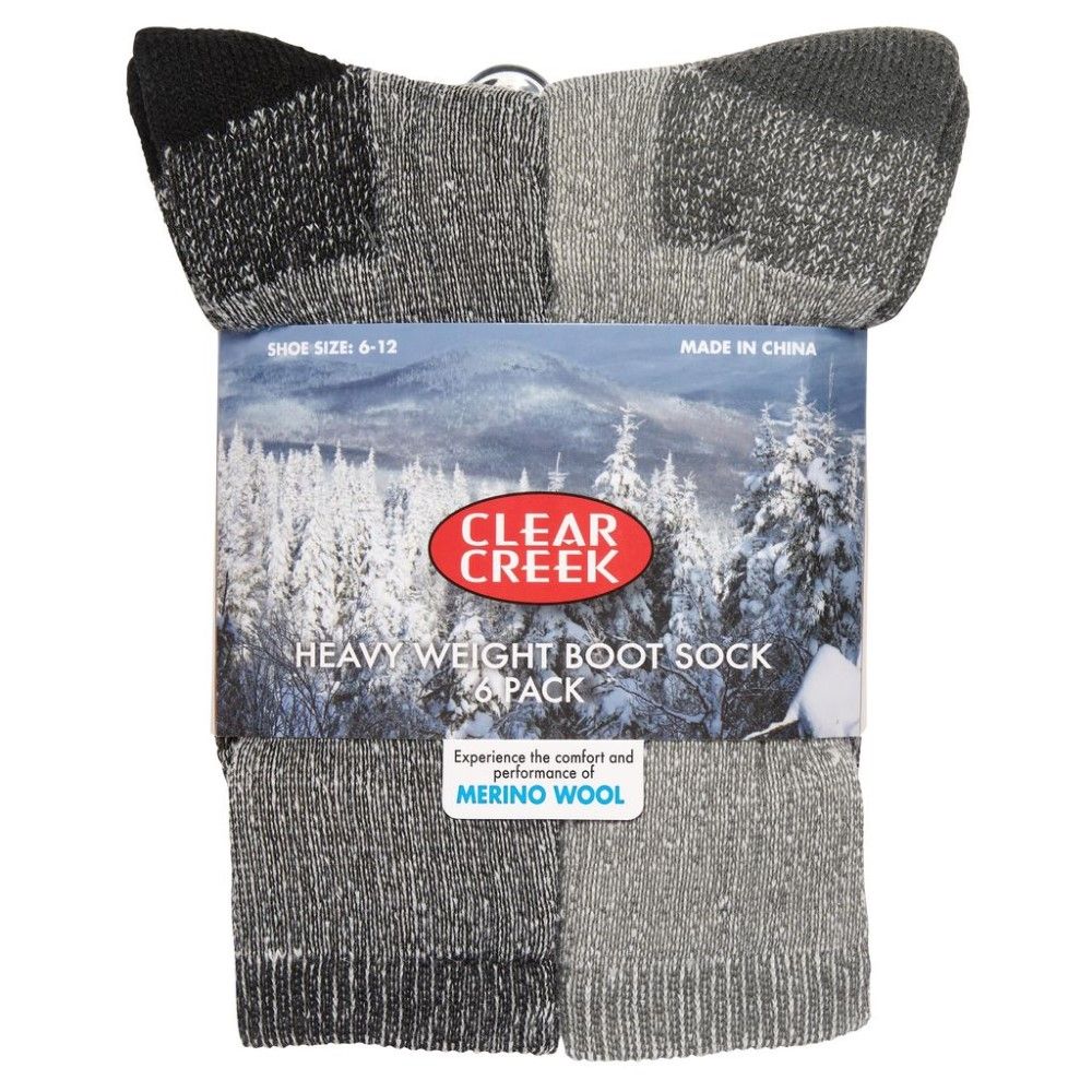 Clear Creek, Men's Merino Wool Boot Socks, 6 pk