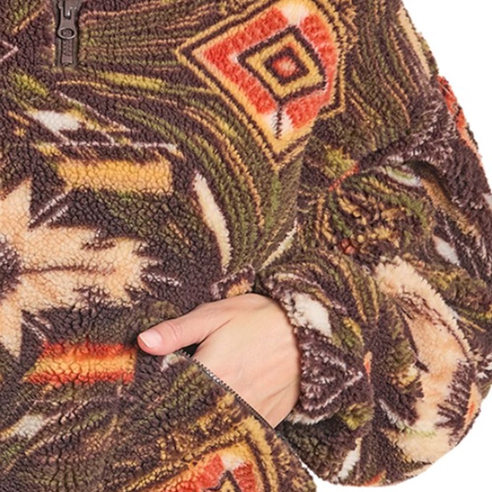 Rock & Roll, Ladies Olive Aztec Print 1/4 Zip Jacket