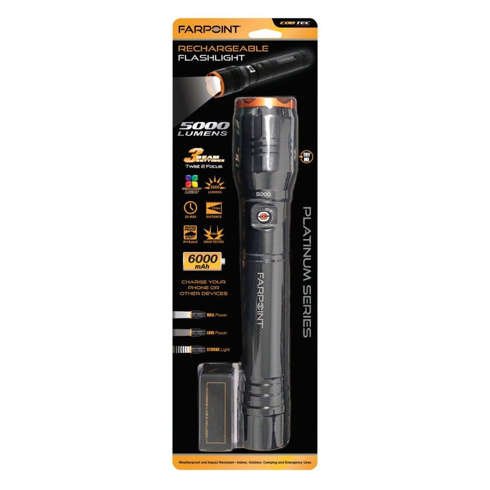 Farpoint, 5000 Lumen Platinum Series Rechargeable Flashlight