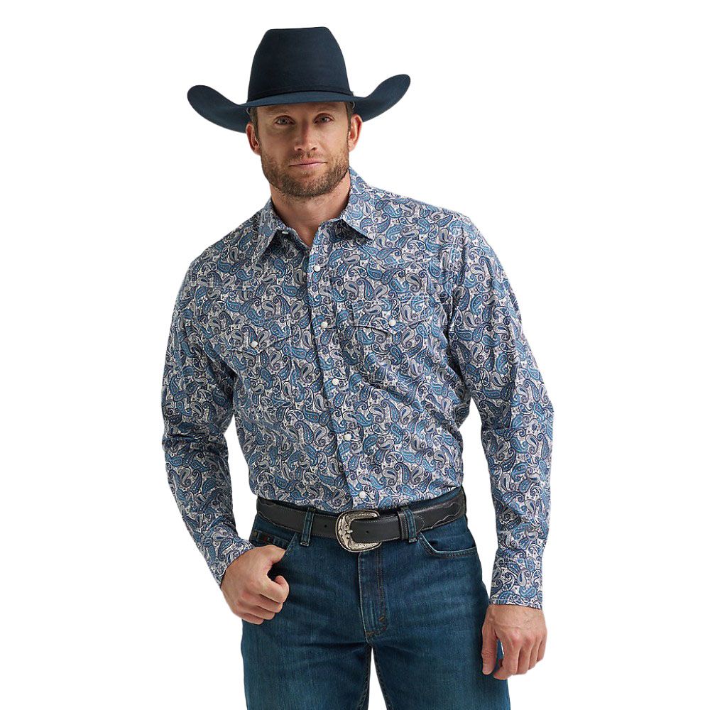 Wrangler Mens 20X Competition Advanced Comfort Western Shirt Blue Mix Paisley - 112369481 Wrangler Mens 20X Competition Advanced Comfort Western Shirt Blue Mix Paisley - 112369481