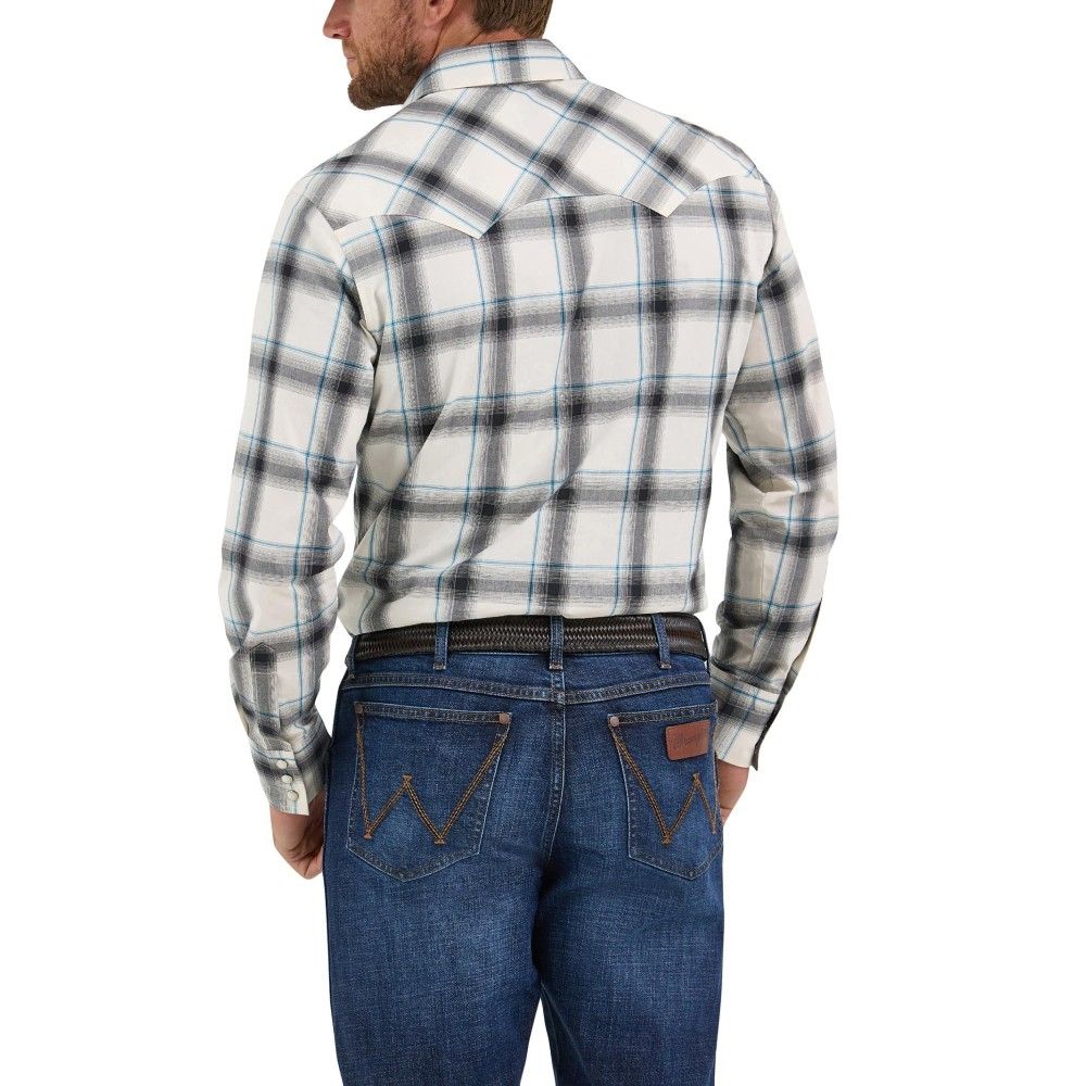 Wrangler, Men's Cream Contrast Retro® Long Sleeve Sawtooth Snap Pocket Western Shirt 