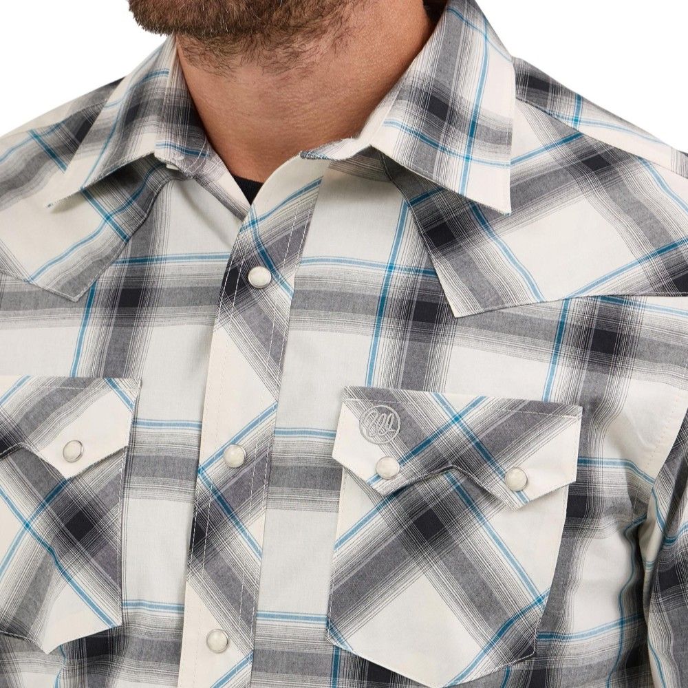 Wrangler, Men's Cream Contrast Retro® Long Sleeve Sawtooth Snap Pocket Western Shirt 