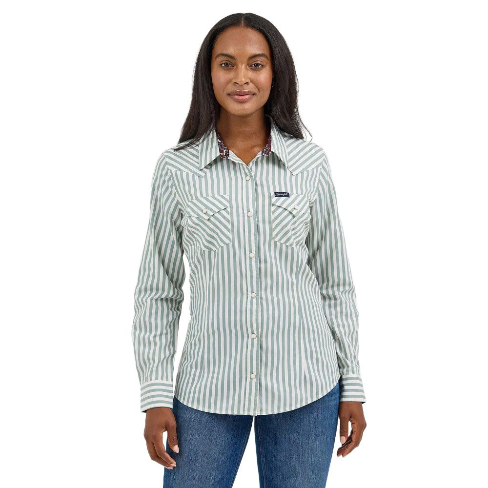 Wrangler, Ladies Sage Stripe All Occasion Western Snap Shirt
