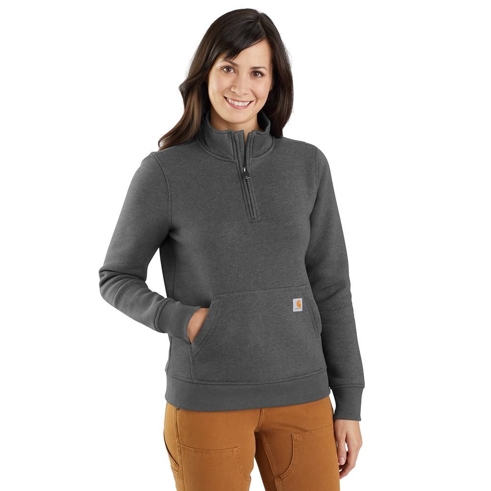 Carhartt, Ladies Carbon Heather Relaxed Fit Midweight Quarter-Zip Mock-Neck Sweatshirt