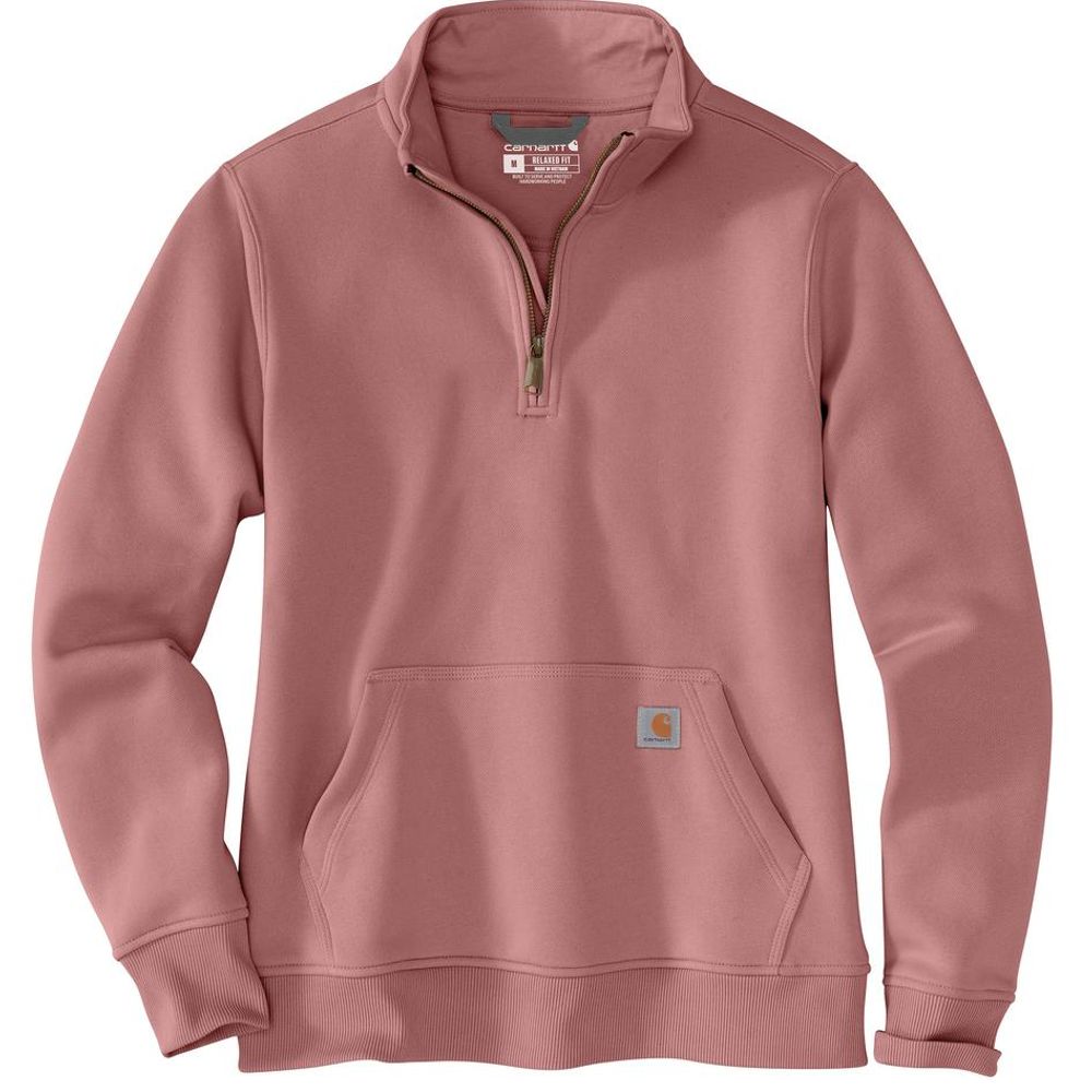 Carhartt, Ladies Rose Tint Heather Relaxed Fit Midweight Quarter-Zip Mock-Neck Sweatshirt