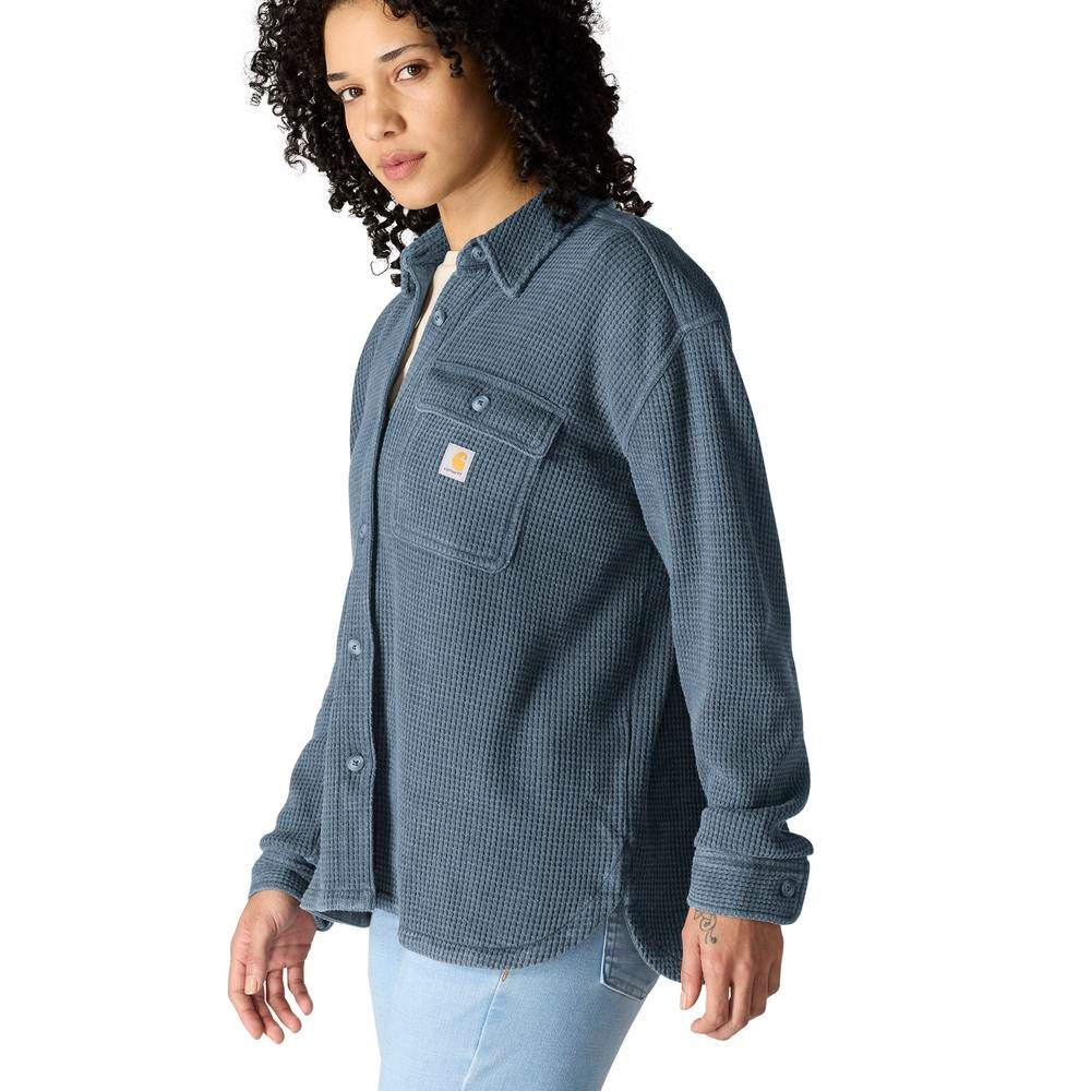 Carhartt, Ladies Faded Navy Oversized-Fit Heavyweight Waffle Knit Shirt