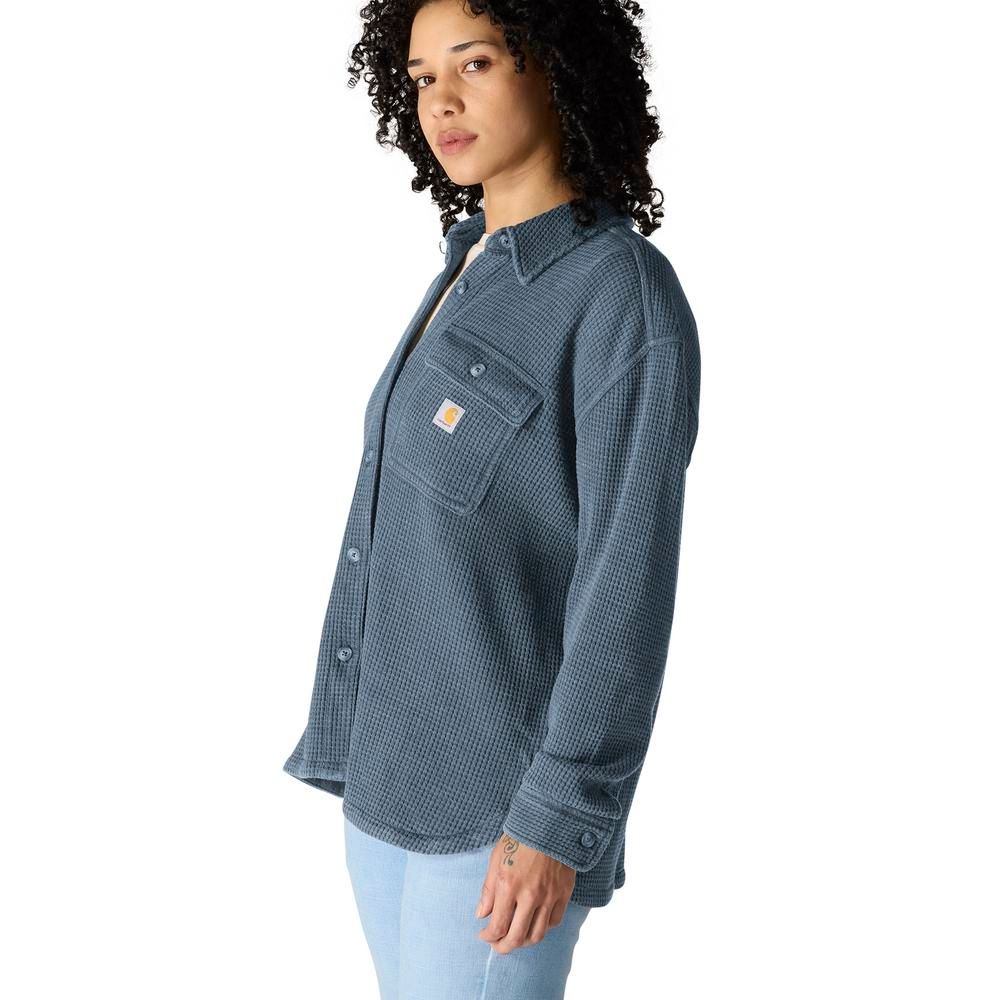 Carhartt, Ladies Faded Navy Oversized-Fit Heavyweight Waffle Knit Shirt